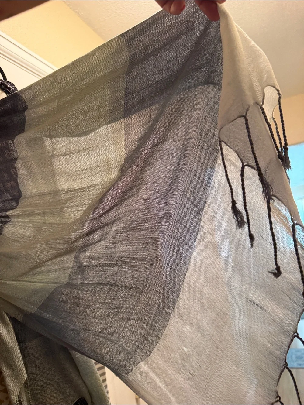 Trades of Hope brand- Lightweight Gradient Fringe Throw in blue, sage and white